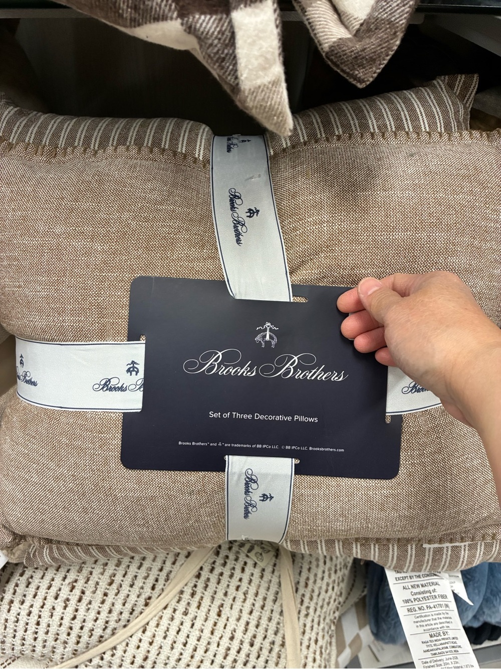 Brooks Brothers Neutral Beige and Cream Decorative Pillow Set